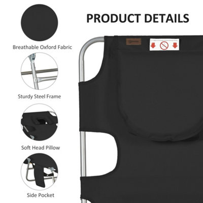 Outsunny Patio Foldable Sun Lounger 5 Level Adjustable Reclining Chair Black - 6