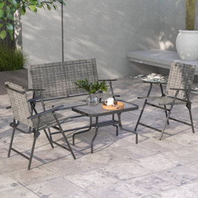 Outsunny Patio Furniture Set, Garden Set w/ Table, Foldable Chairs, a Loveseat Mixed Grey