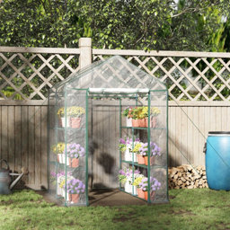 Outsunny Patio Garden Walk-in Growhouse 143cm x 143cm x 195cm Greenhouse with Flap vent