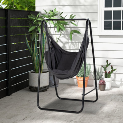 Outsunny Patio Hammock Chair w/ Stand, Hanging Chair w/ Cushion ...
