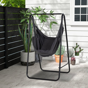 Outsunny Patio Hammock Chair w/ Stand, Hanging Chair w/ Cushion, Armrest, Grey