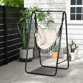 Outsunny Patio Hammock Chair w/ Stand, Hanging Chair w/ Cushion, Armrest, White