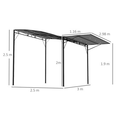 Outsunny Patio Metal Gazebo Door Window Awning Wall Mount Outdoor Shelter - 3