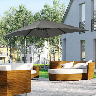 Outsunny  Patio Offset Parasol Umbrella Cantilever Hanging  Sun Shade Canopy Shelter with Crank Handle and Cross Base