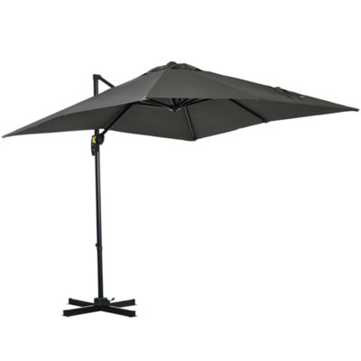 Outsunny  Patio Offset Parasol Umbrella Cantilever Hanging  Sun Shade Canopy Shelter with Crank Handle and Cross Base,