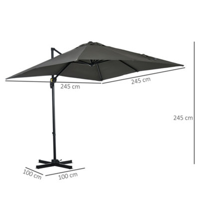 Outsunny  Patio Offset Parasol Umbrella Cantilever Hanging  Sun Shade Canopy Shelter with Crank Handle and Cross Base - 3