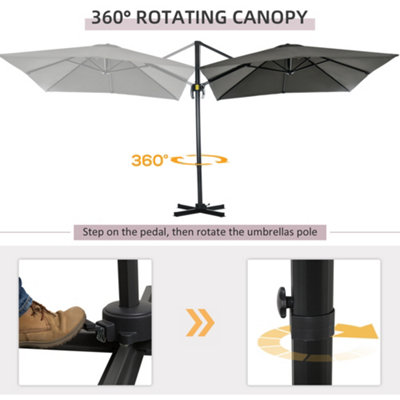 Outsunny  Patio Offset Parasol Umbrella Cantilever Hanging  Sun Shade Canopy Shelter with Crank Handle and Cross Base - 6