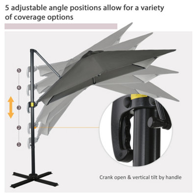Outsunny  Patio Offset Parasol Umbrella Cantilever Hanging  Sun Shade Canopy Shelter with Crank Handle and Cross Base - 7