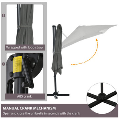 Outsunny  Patio Offset Parasol Umbrella Cantilever Hanging  Sun Shade Canopy Shelter with Crank Handle and Cross Base - 4