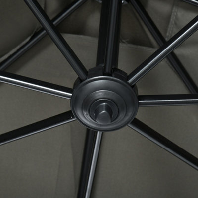 Outsunny  Patio Offset Parasol Umbrella Cantilever Hanging  Sun Shade Canopy Shelter with Crank Handle and Cross Base - 9