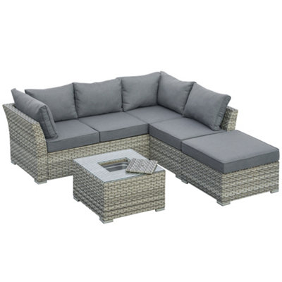 Outsunny Patio PE Rattan Sofa Sectional Conversation Furniture Set with Ice Bucket
