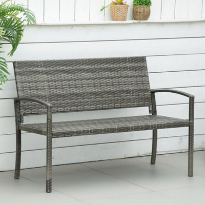Outsunny Patio Rattan 2 Seater Garden Bench Love Seater Garden Armchair Grey