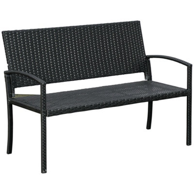 Outsunny Patio Rattan 2 Seater Garden Bench Love Seater Garden Armchair