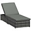 Outsunny Patio Rattan Chaise Lounge Garden Pool Wicker Sun Lounger Adjustable Mixed Grey