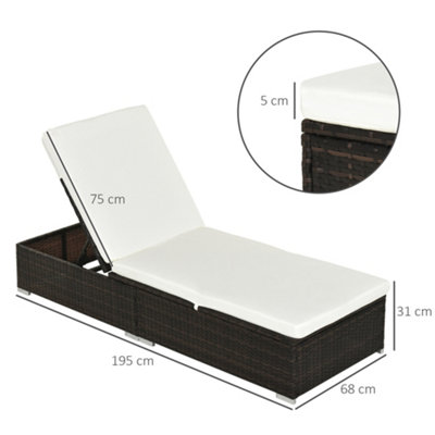 Outsunny Patio Rattan Chaise Lounge Garden Pool Wicker Sun Lounger Adjustable - 3