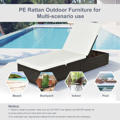 Outsunny Patio Rattan Chaise Lounge Garden Pool Wicker Sun Lounger Adjustable - 7
