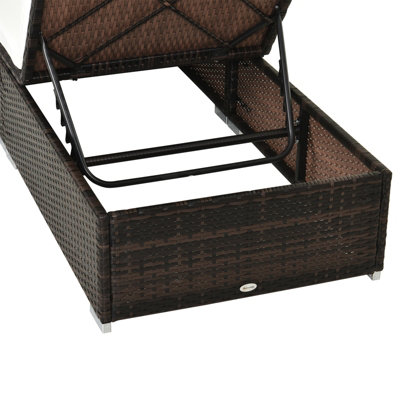 Outsunny Patio Rattan Chaise Lounge Garden Pool Wicker Sun Lounger Adjustable - 9