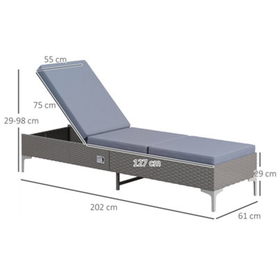 Outsunny Patio Rattan Sun Lounger Garden Wicker Adjustable Sun Lounger - 3