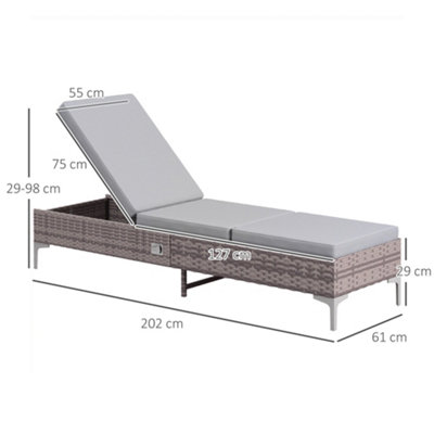 Outsunny Patio Rattan Sun Lounger Garden Wicker Backrest Adjustable Sun Lounger - 3