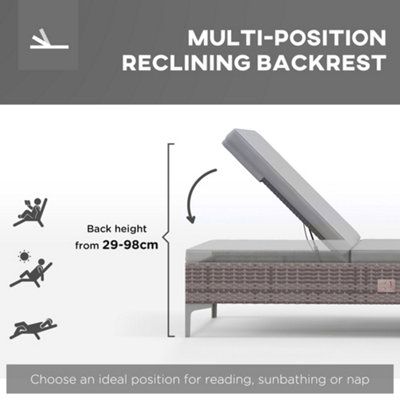 Outsunny Patio Rattan Sun Lounger Garden Wicker Backrest Adjustable Sun Lounger - 4
