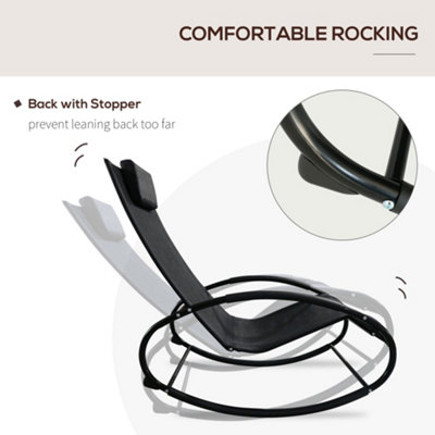 Outsunny Zero Gravity Rocking Patio Lounger Chair With Pillow & Armrest – Black 5 thumbnail image