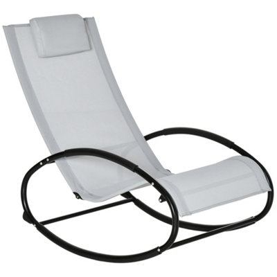 Outsunny Patio Rocking Chair Orbital Zero Gravity Seat Pool Chaise w/ Pillow