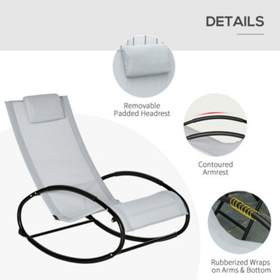 Outsunny Patio Rocking Chair Orbital Zero Gravity Seat Pool Chaise w/ Pillow - 5