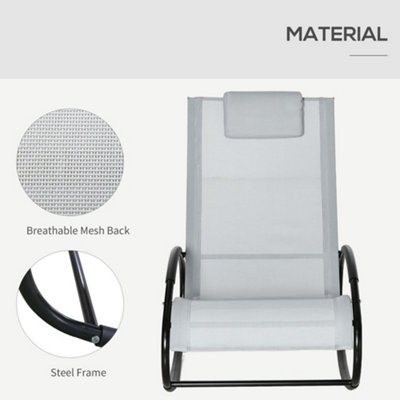 Outsunny Patio Rocking Chair Orbital Zero Gravity Seat Pool Chaise w/ Pillow - 6