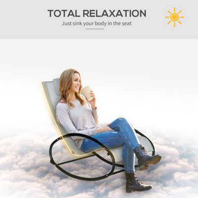 Outsunny Patio Rocking Chair Orbital Zero Gravity Seat Pool Chaise w/ Pillow - 7