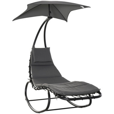 Outsunny Patio Rocking Chaise Lounge Bed with Canopy Cushion Headrest