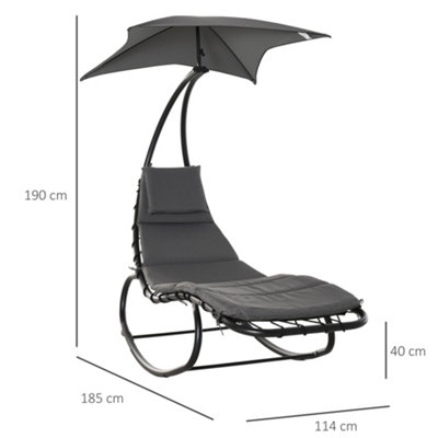 Outsunny Patio Rocking Chaise Lounge Bed with Canopy Cushion Headrest - 3