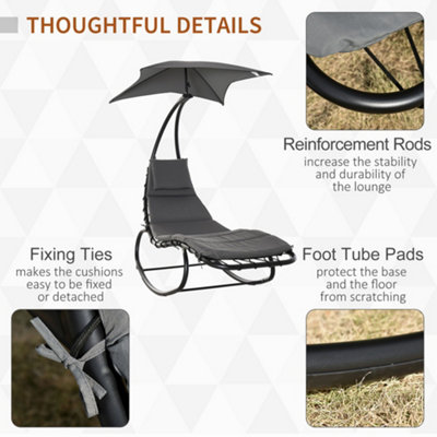 Outsunny Patio Rocking Chaise Lounge Bed with Canopy Cushion Headrest - 7