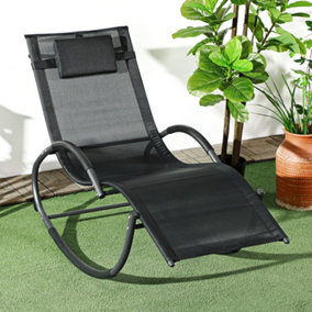 Outsunny Patio Rocking Lounge Chair Zero Gravity Chaise w/ Padded Pillow Black
