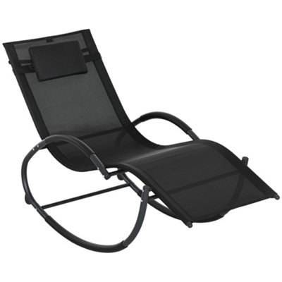Outsunny Patio Rocking Lounge Chair Zero Gravity Chaise w/ Padded Pillow Black