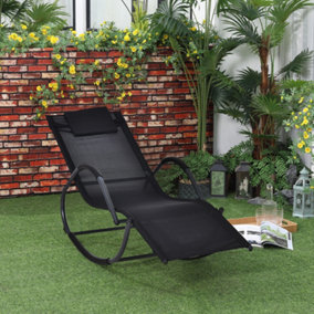 Outsunny Patio Rocking Lounge Chair Zero Gravity Chaise with Pillow Black