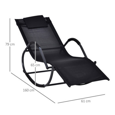 Outsunny Patio Rocking Lounge Chair Zero Gravity Chaise with Pillow Black