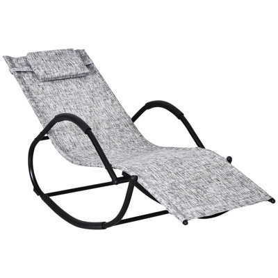 Outsunny Patio Rocking Lounge Chair Zero Gravity Chaise with Pillow Grey