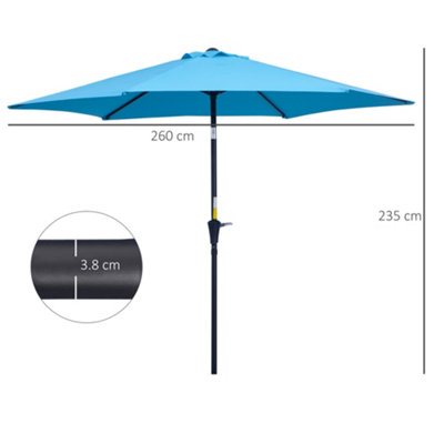 Outsunny Patio Umbrella Parasol Sun Shade Garden Aluminium Blue 2.7M - 3