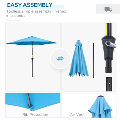 Outsunny Patio Umbrella Parasol Sun Shade Garden Aluminium Blue 2.7M - 6
