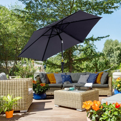 Outsunny Patio Umbrella Parasol Sun Shade Garden Aluminium Grey 2.7M