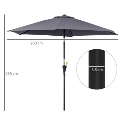 Outsunny Patio Umbrella Parasol Sun Shade Garden Aluminium Grey2.6M - 3