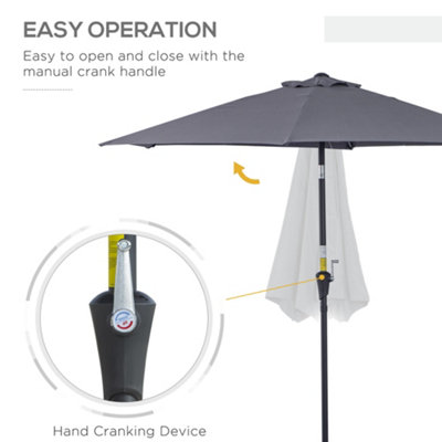 Outsunny Patio Umbrella Parasol Sun Shade Garden Aluminium Grey2.6M - 4