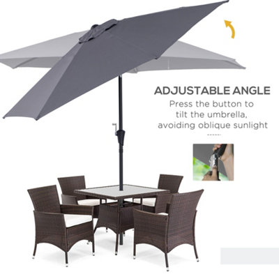 Outsunny Patio Umbrella Parasol Sun Shade Garden Aluminium Grey2.6M - 5