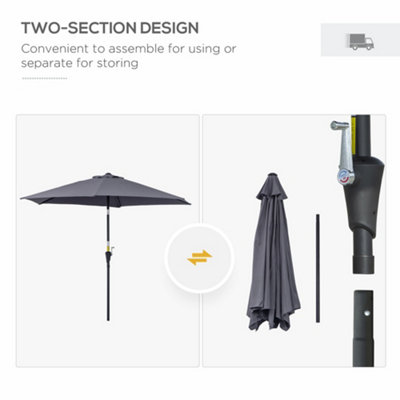 Outsunny Patio Umbrella Parasol Sun Shade Garden Aluminium Grey2.6M - 6