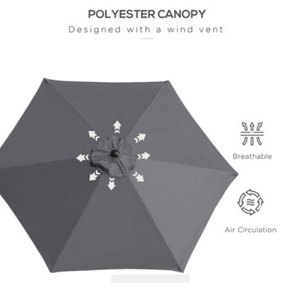 Outsunny Patio Umbrella Parasol Sun Shade Garden Aluminium Grey2.6M - 7
