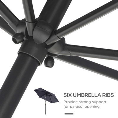 Outsunny Patio Umbrella Parasol Sun Shade Garden Aluminium Grey2.6M - 8