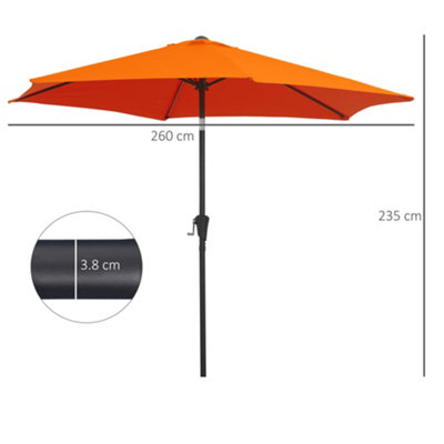 Outsunny Patio Umbrella Parasol Sun Shade Garden Aluminium Orange 2.7M - 3