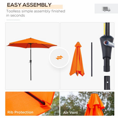 Outsunny Patio Umbrella Parasol Sun Shade Garden Aluminium Orange 2.7M - 6