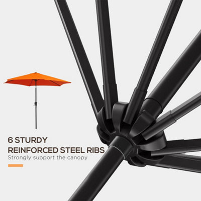Outsunny Patio Umbrella Parasol Sun Shade Garden Aluminium Orange 2.7M - 7