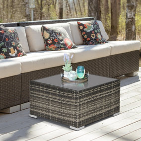 Outsunny Patio Wicker Coffee Table w/ Glass Top Suitable for Garden Backyard